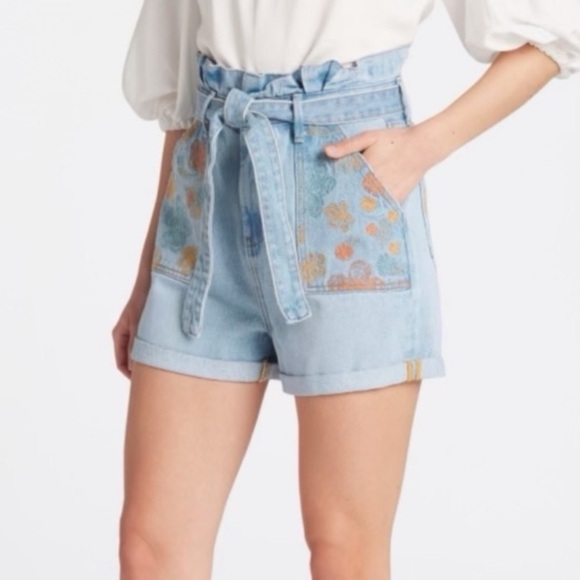 DRIFTWOOD Pants - New! Driftwood paperbag embroidered high waisted rise jean shorts 28445
